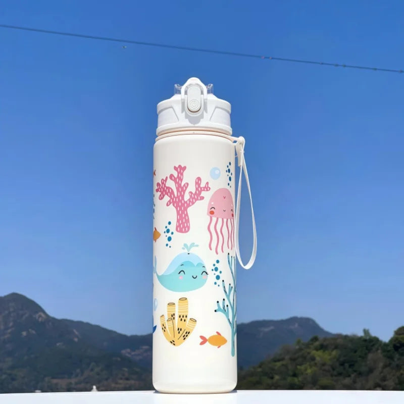 750ml Dinosaur Kids Water Bottle Leakproof Straw Cup