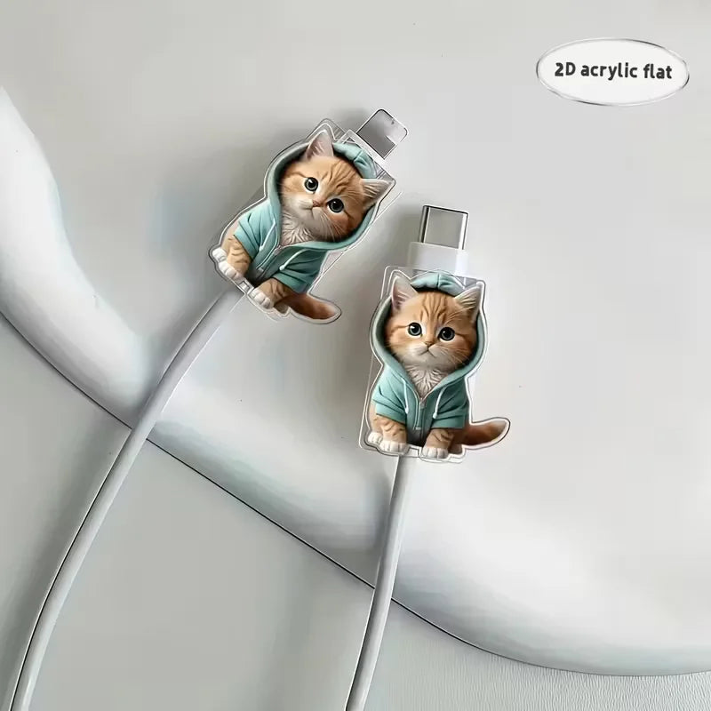 Cartoon Cat Cable Protectors (2-Pack) – Cute Charger Saver for USB-C Cables