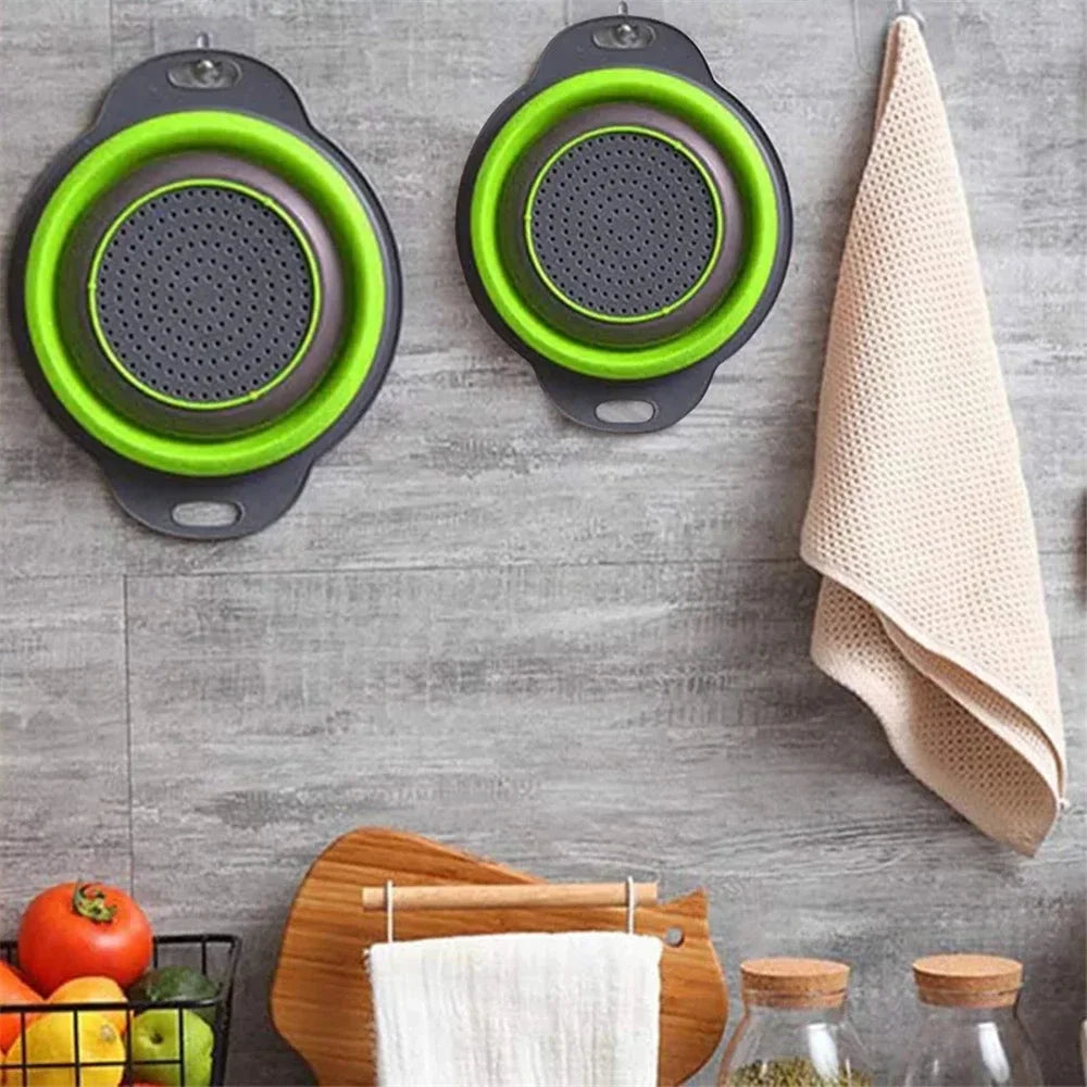 Silicone Folding Drain Basket Vegetable & Fruit Washing Strainer Kitchen Tool