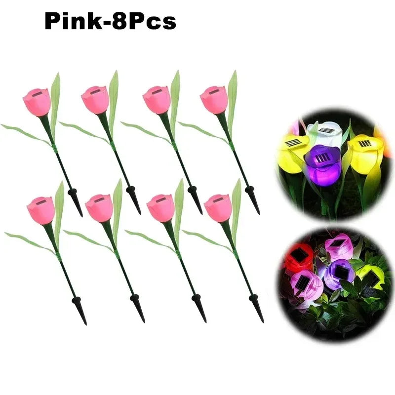 Solar Tulip Rose Flower Lights for Waterproof Garden Decor