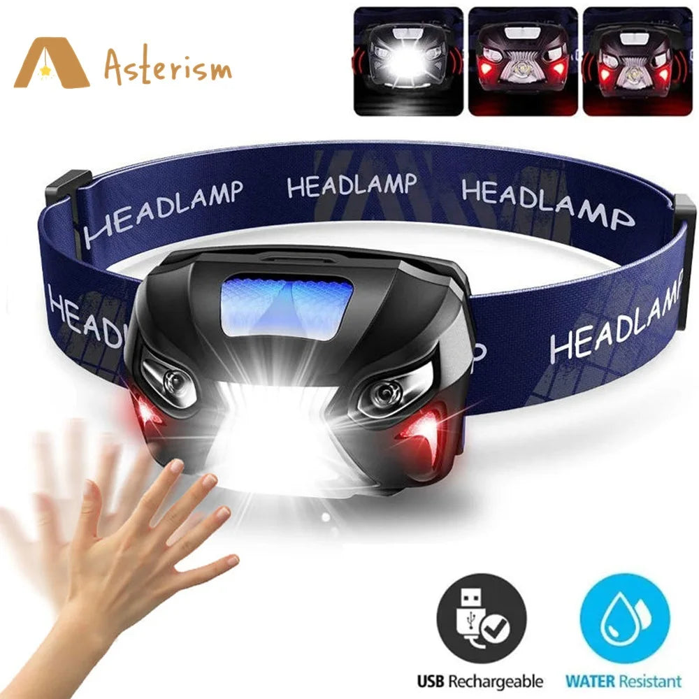 8 Mode Rechargeable LED Headlamp Motion Sensor Light