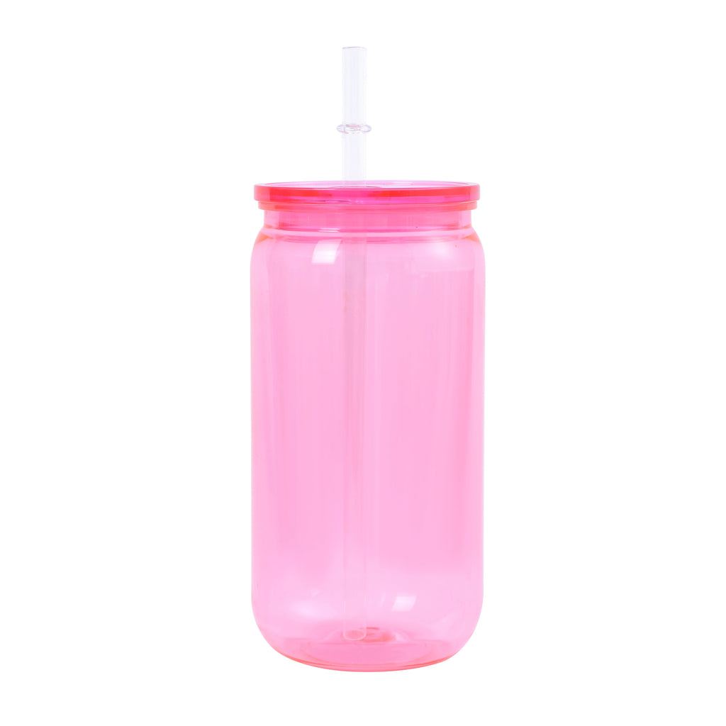 16oz Colorful Plastic Cup with Straw Reusable Drink Tumbler