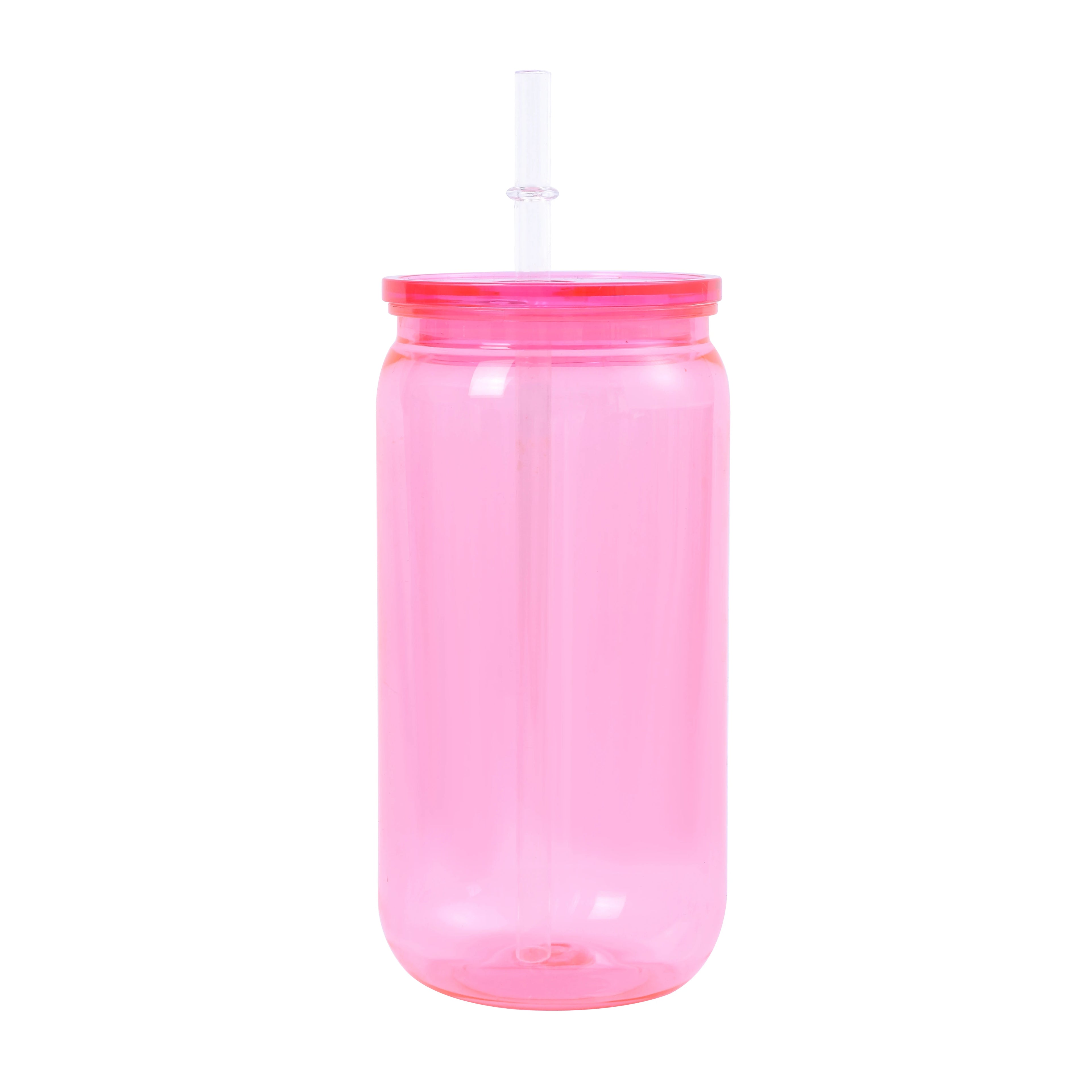 16oz Colorful Plastic Cup with Straw Reusable Drink Tumbler