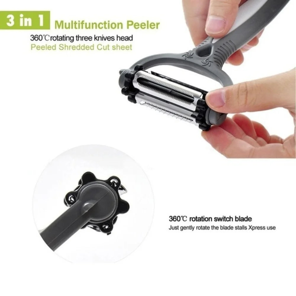 360 Degree Rotary Peeler 3-in-1 – Multifunction Vegetable & Fruit Cutter Slicer