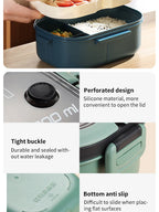 Portable Double Layer Lunch Box Microwave Safe Bento Food Container with Cutlery