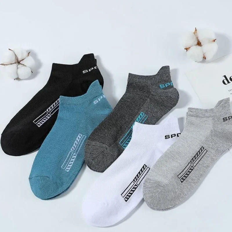 5 Pairs Men Cotton Ankle Socks Breathable Sports Mesh Summer Thin UK