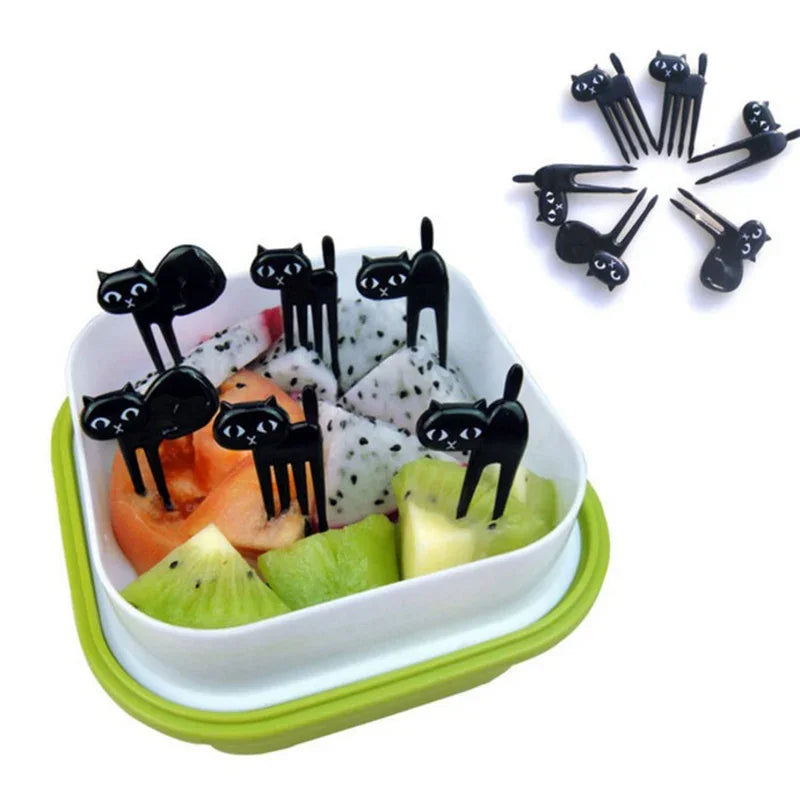 6PCS Black Cat Fruit Fork Set Cute Kids Bento Snack Forks Main image