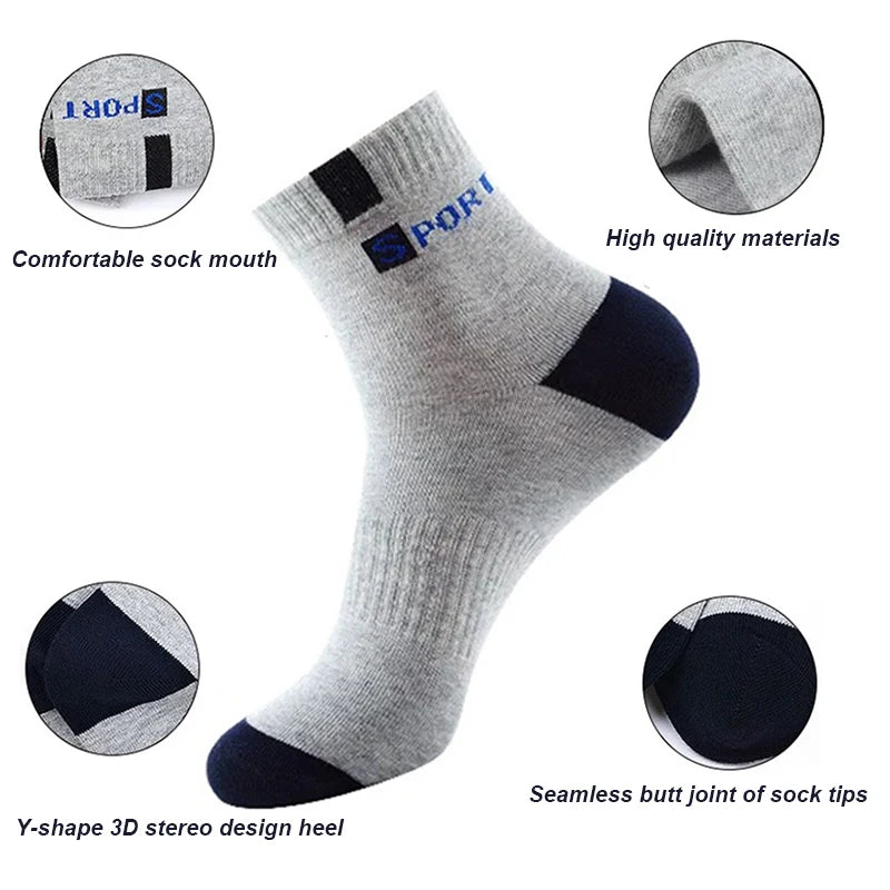 5 Pairs Men Cotton Sports Crew Socks Breathable Soft Summer