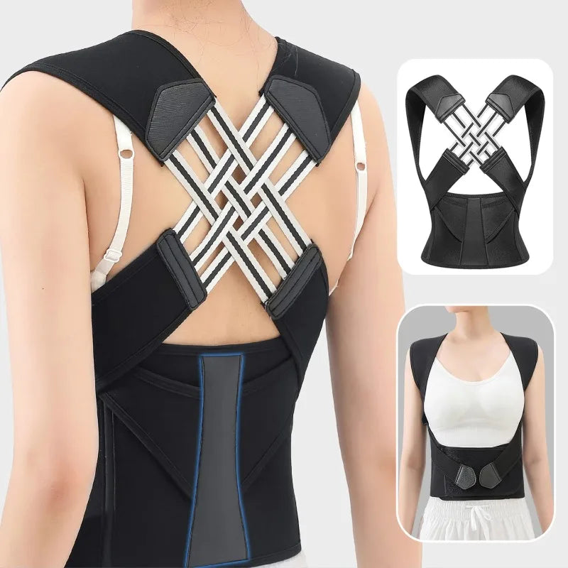 Black Posture Corrector Belt Adjustable Back Brace Shoulder Support