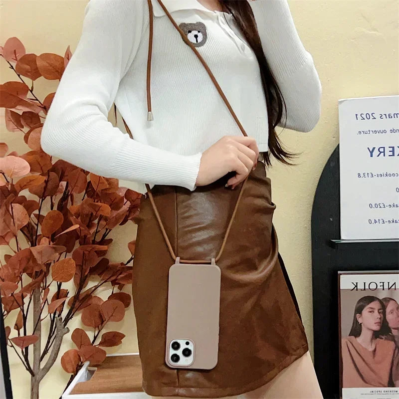 Crossbody Strap Silicone Case for iPhone 11 12 13 14 15 16 Pro Max