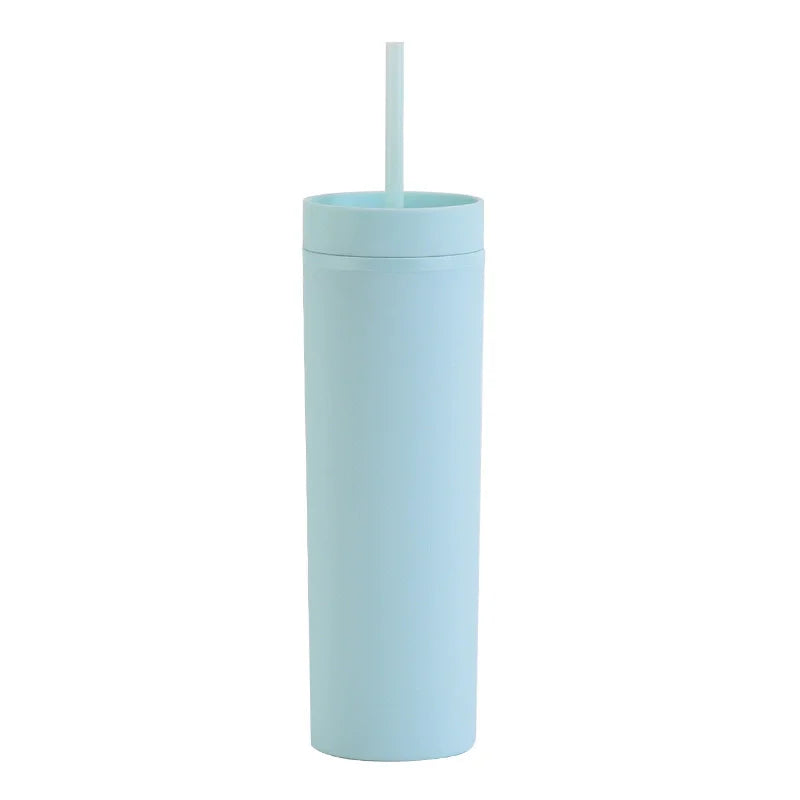 Double Wall Skinny Tumbler 473ml/480ml Cup with Straw & Lid
