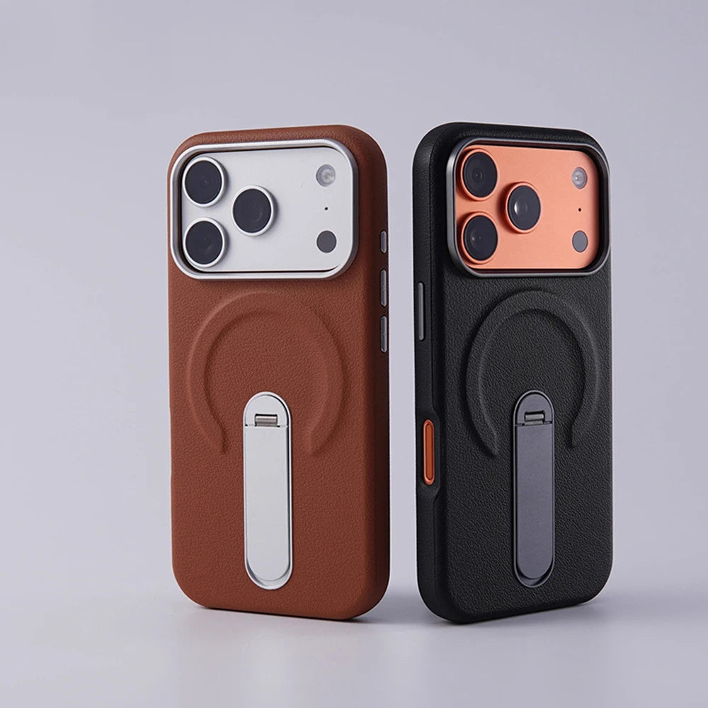 Two phone cases, one brown and one black, on a light gray background Main image