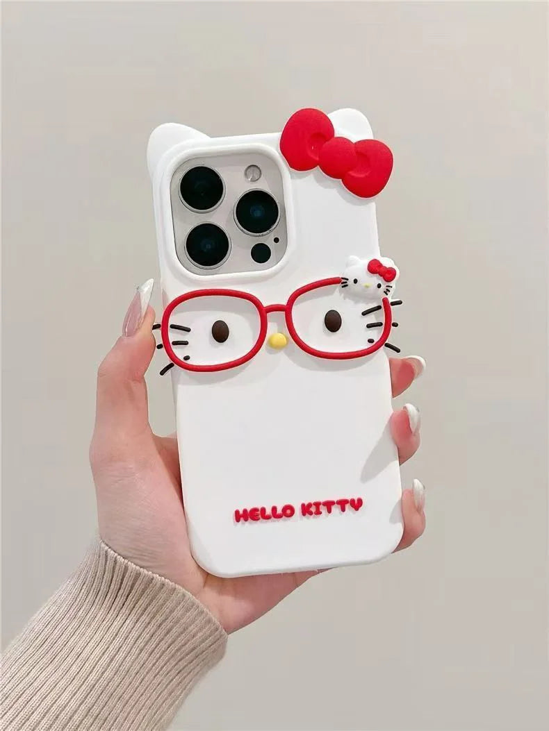3D Glasses Cat Silicone Case for iPhone 11 12 13 14 15 16 17 Pro Max