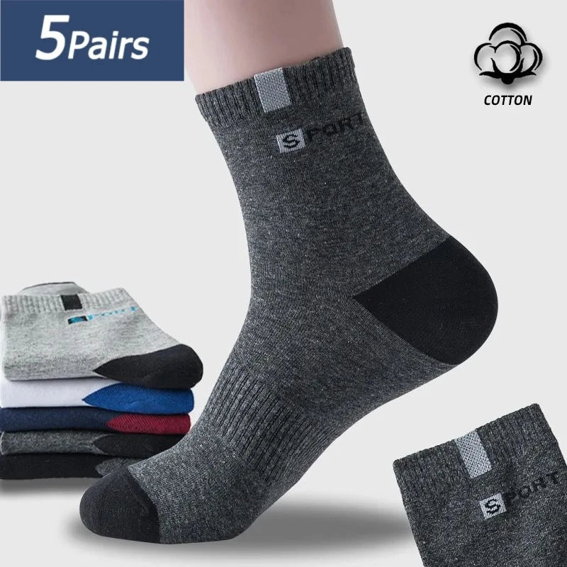 5 Pairs Men Cotton Sports Crew Socks Breathable Soft Summer