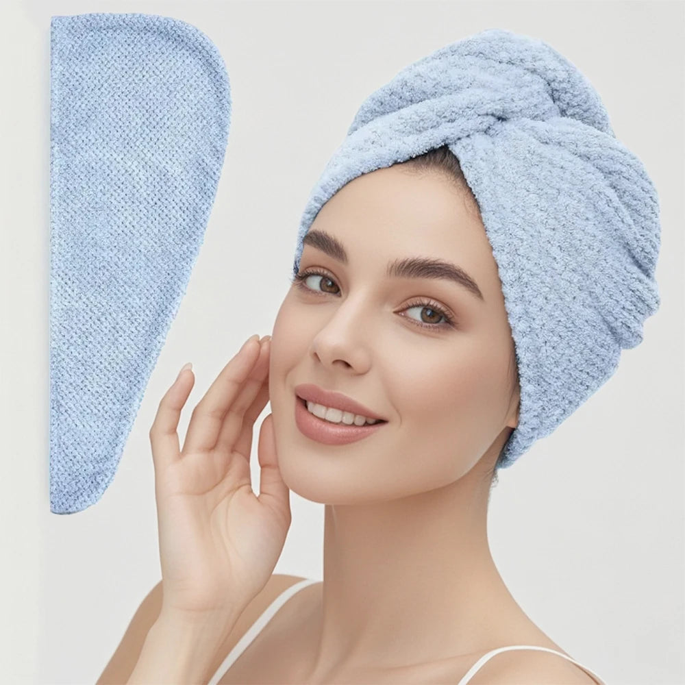 Absorbent Hair Towel Wrap Button Fast Dry Hair Turban for Women