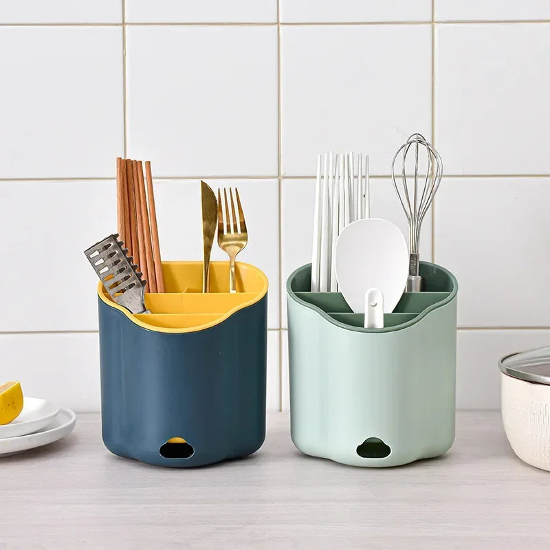 Double Layer Cutlery Holder Drain Rack Organizer
