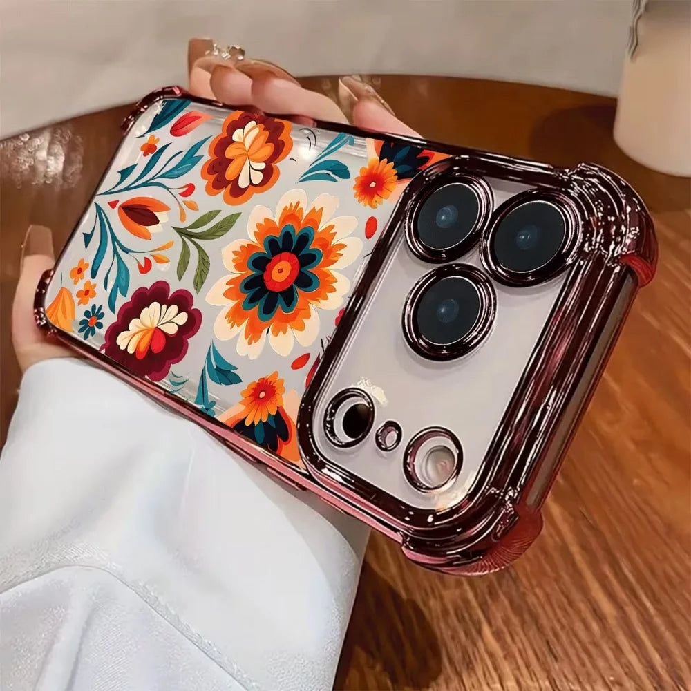 Colorful Flower Electroplated Case for iPhone 17 16 15 14 13 Pro Max