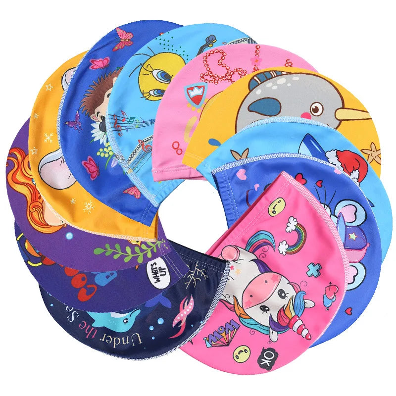 Kids Cartoon Swimming Cap Elastic Fabric Swim Hat