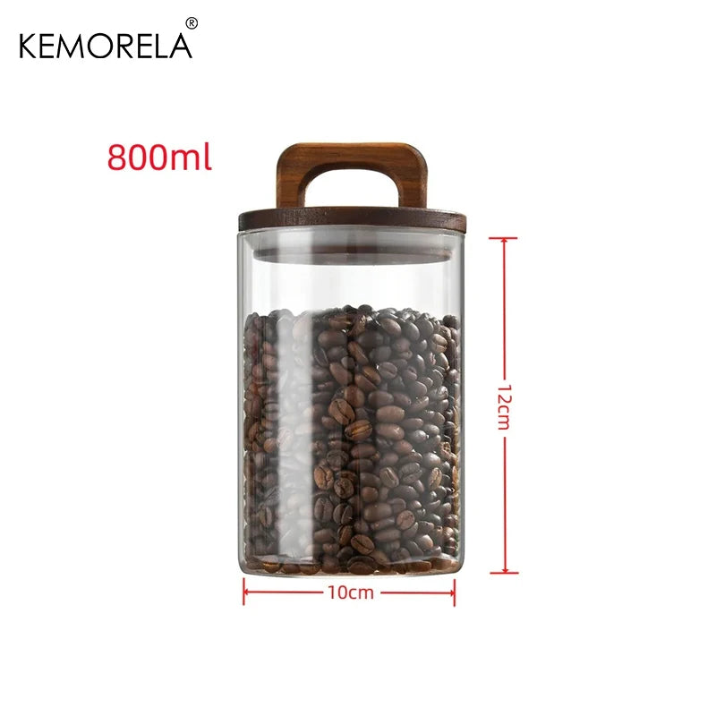 Glass Storage Jar with Wooden Lid Airtight Kitchen Food Container