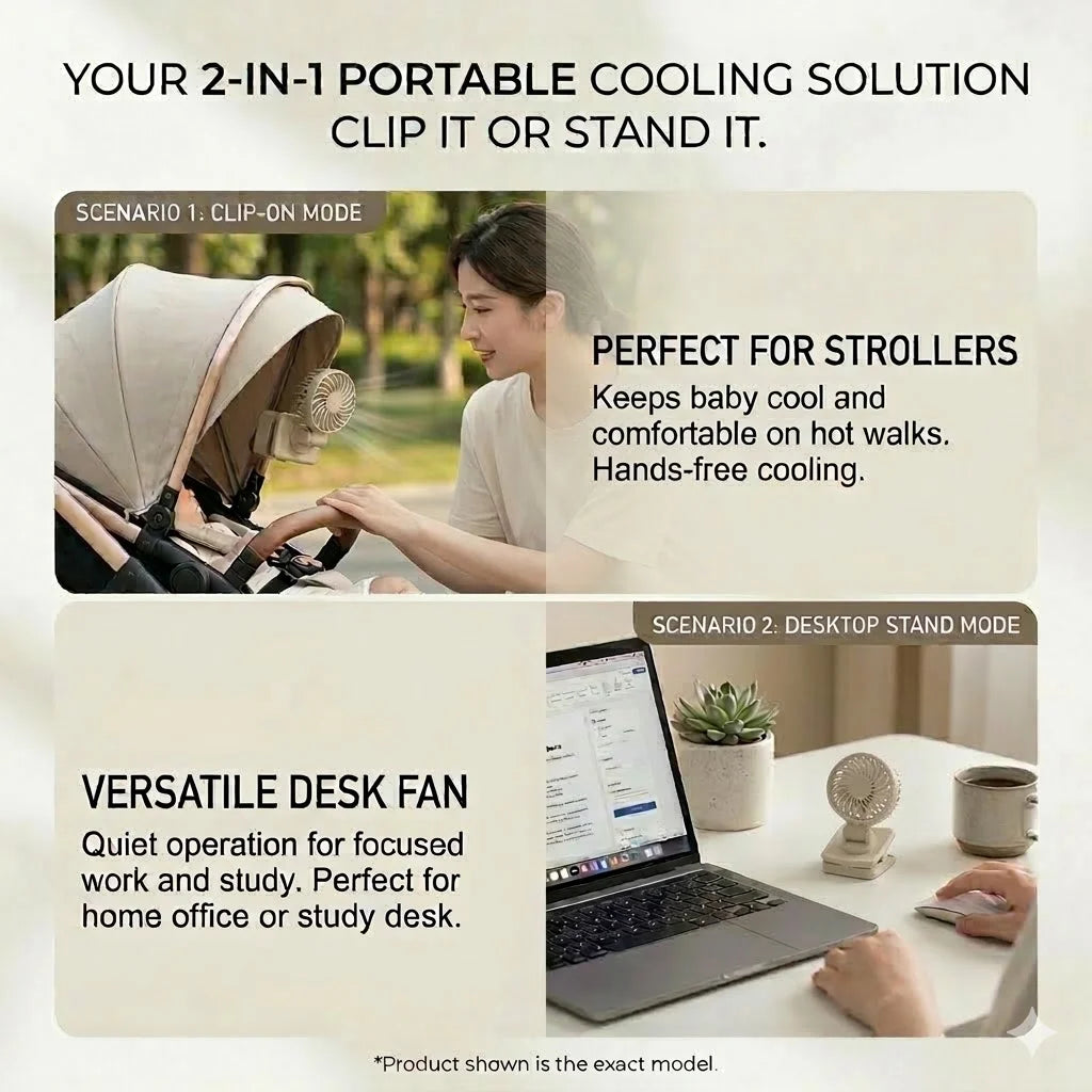 Portable Clip-On Fan UK 1200mAh USB-C Rechargeable Desk Fan