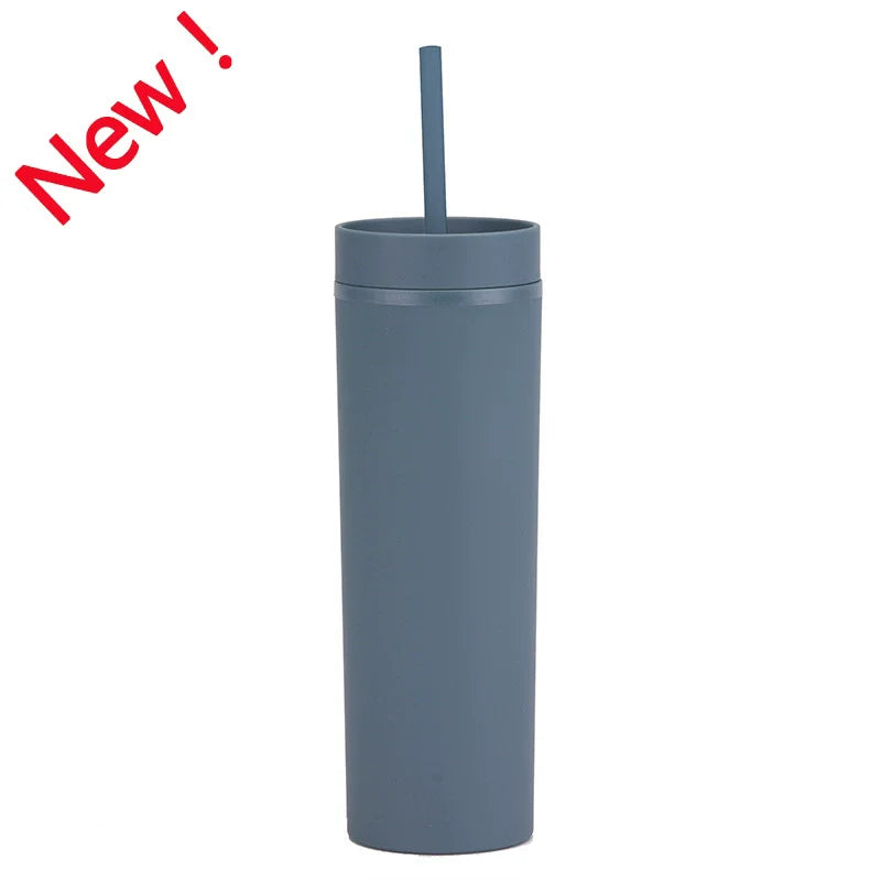 Double Wall Skinny Tumbler 473ml/480ml Cup with Straw & Lid