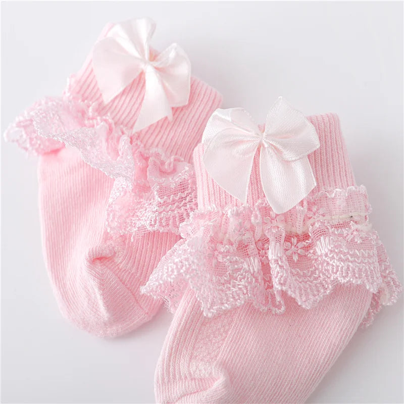 Newborn Baby Girl Lace Socks Princess Bow Cotton Socks 0-24M