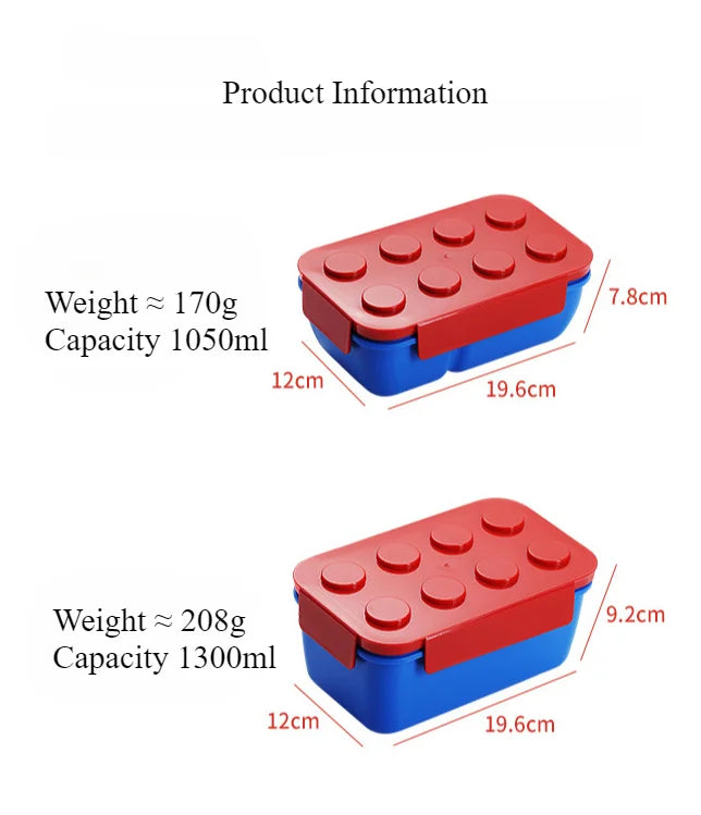 Portable Building Block Lunch Box 1050/1300ML Bento Food Container for Kids