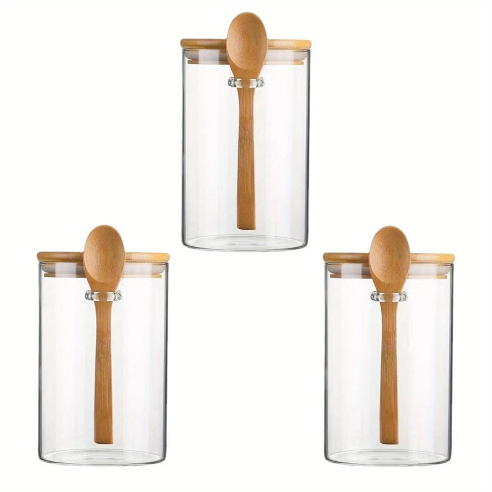Airtight Glass Storage Jars Bamboo Lid Set