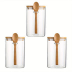 Airtight Glass Storage Jars Bamboo Lid Set