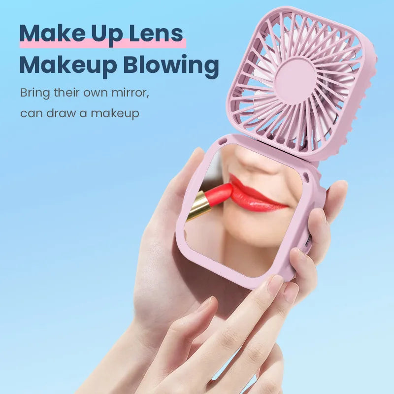 Handheld Mini Fan with Mirror UK 500mAh USB Rechargeable Fan