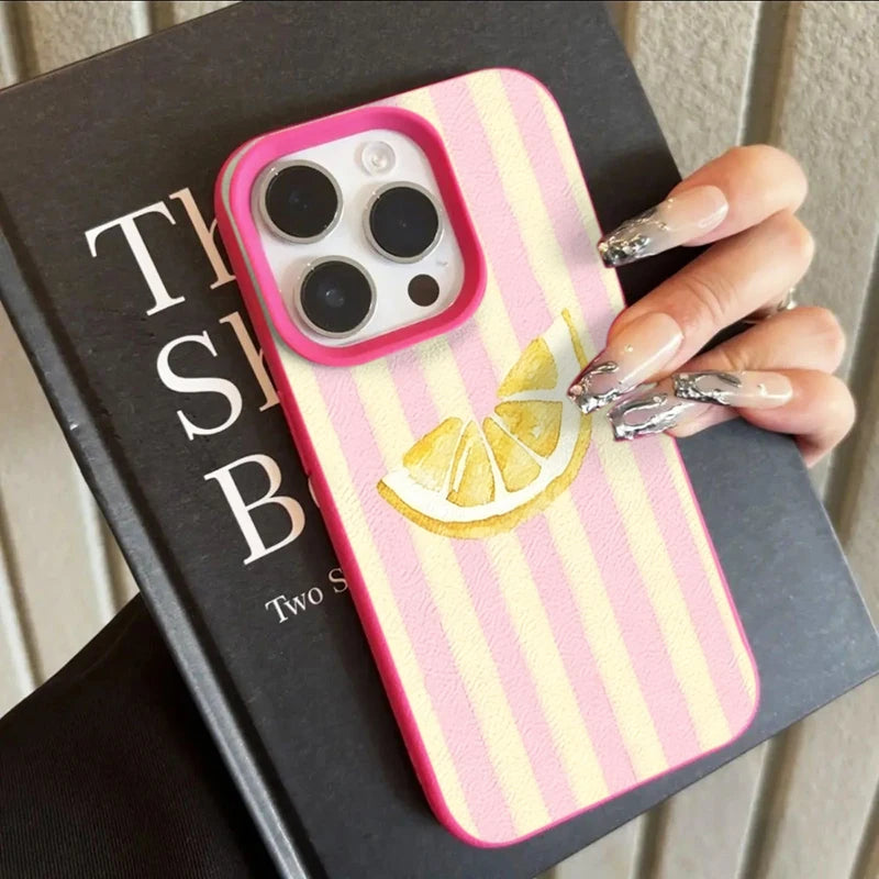 Fresh Lemon Stripe Soft Case for iPhone 17 16 15 14 13 Pro Max Cover