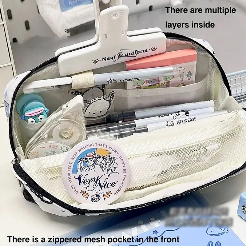 Multi-Layer Pen Bag Foldable Drawstring Pencil Case Organizer