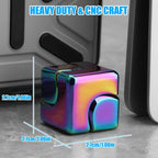 metal fidget spinner cube resting on a tabletop showcasing sleek metallic edges and compact design
