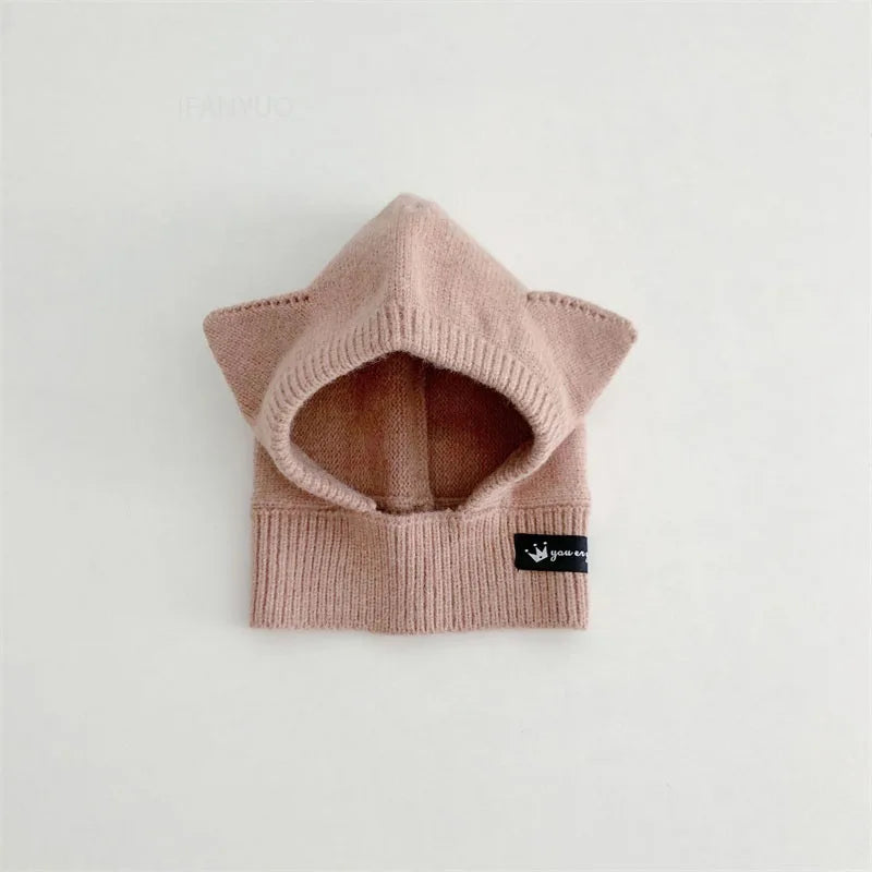 Baby Scarf Hat One-Piece Knitted Winter Cap with Ear Protection