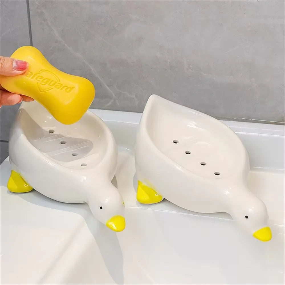 Cute Duck Soap Tray – Self Draining Soap Holder for Bathroom & Kitchen