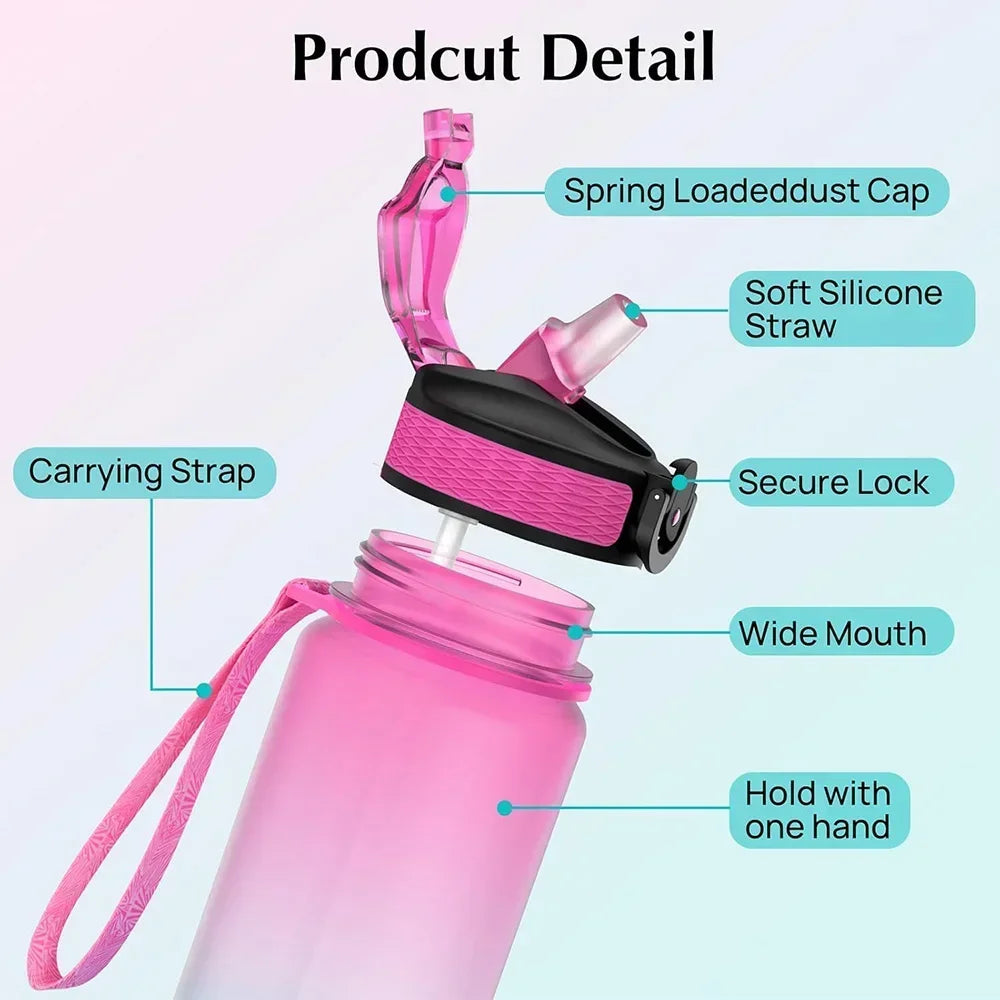 1000ml Motivational Sports Water Bottle with Time Marker