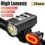 9LED Type-C Rechargeable Bike Flashlight Waterproof Light