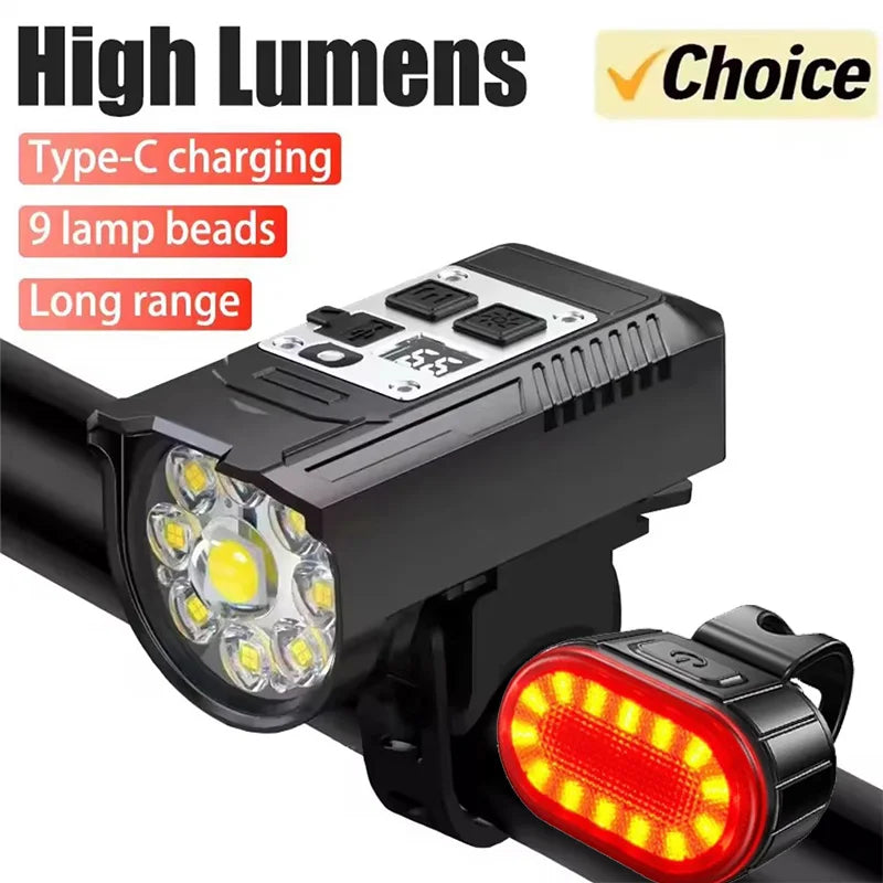9LED Type-C Rechargeable Bike Flashlight Waterproof Light