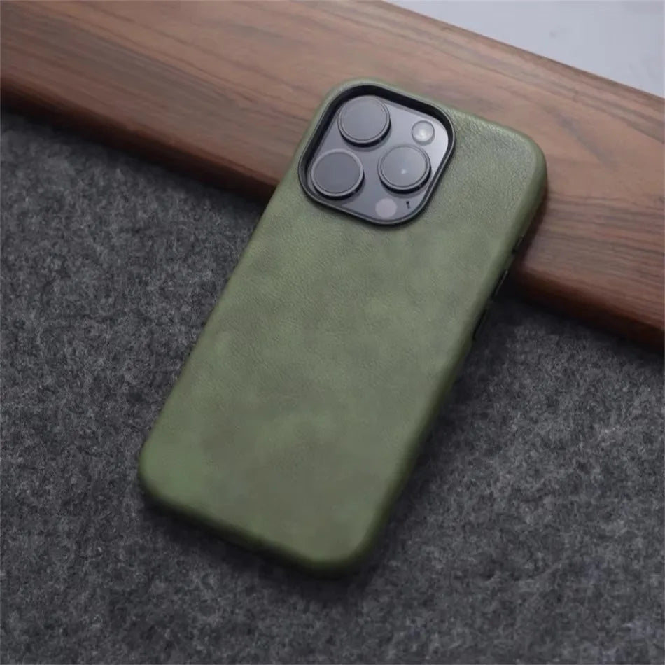 Retro Leather MagSafe Case for iPhone 12 13 14 15 16 17 Pro Max