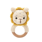 Crochet Bunny Baby Rattle Wooden Teether Toy