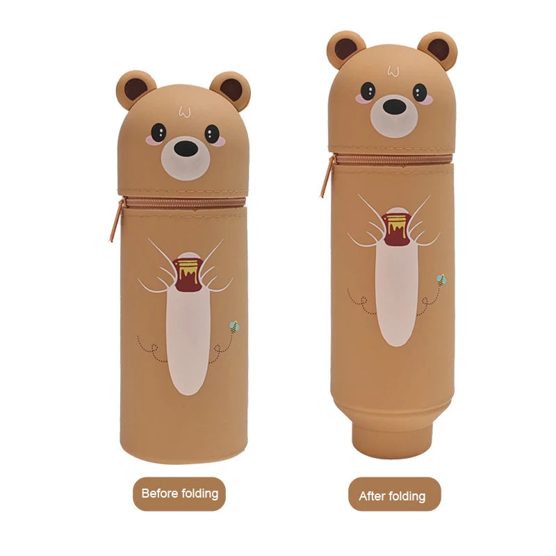 Cute Animal Silicone Pencil Case 2-in-1 Zipper Pen Pouch