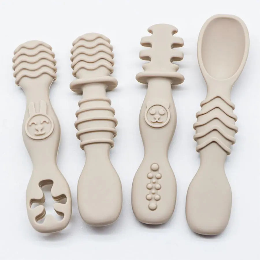 4PCS Silicone Baby Food Spoon Set for 6+ Months Feeding