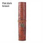 Vintage Treasure Map Pencil Case Leather Roll Stationery Bag