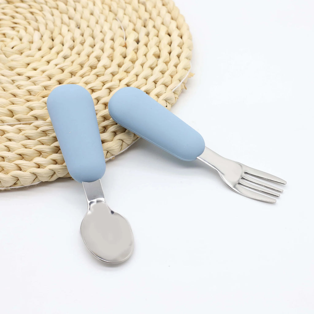 Silicone Handle Baby Spoon & Fork Set 304 Stainless Steel Feeding