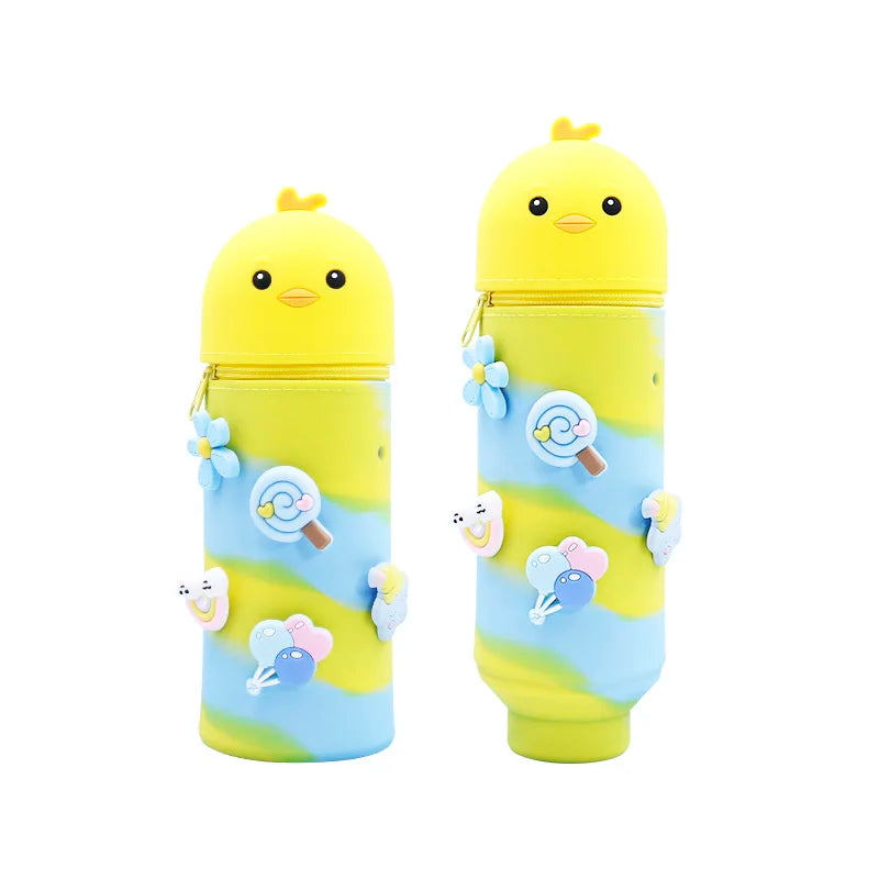 Cute Animal Silicone Pencil Case 2-in-1 Zipper Pen Pouch