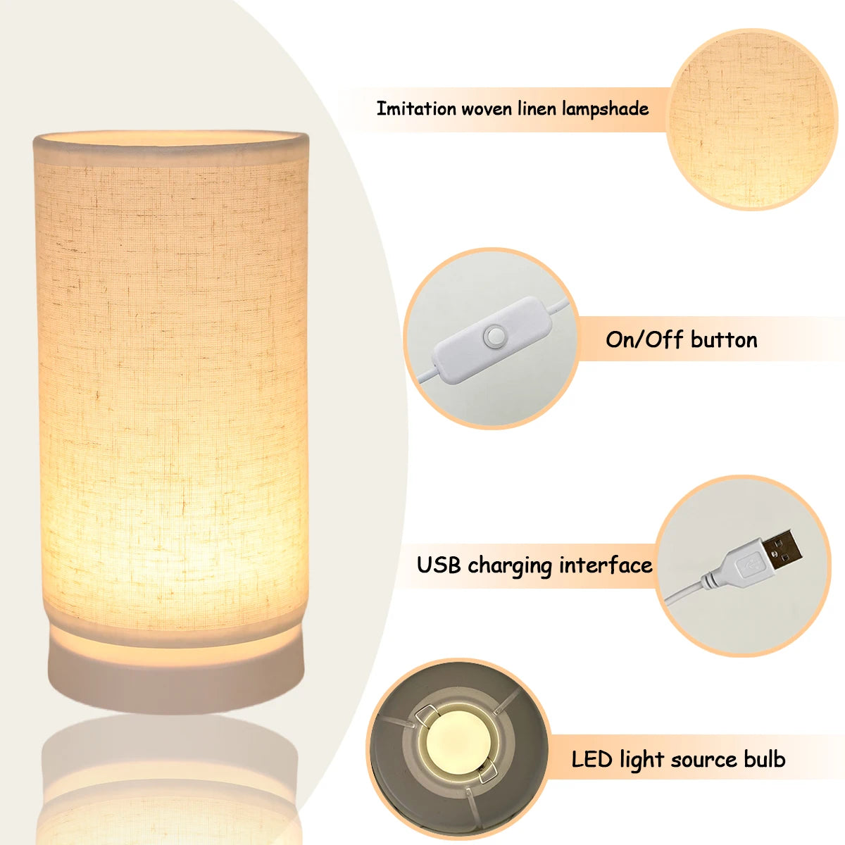 Fabric Cylinder Desk Lamp for Bedroom & Home Lighting
