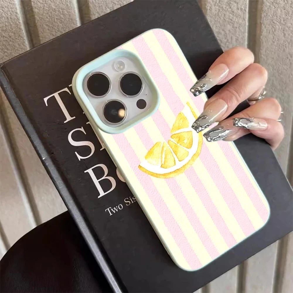 Fresh Lemon Stripe Soft Case for iPhone 17 16 15 14 13 Pro Max Cover