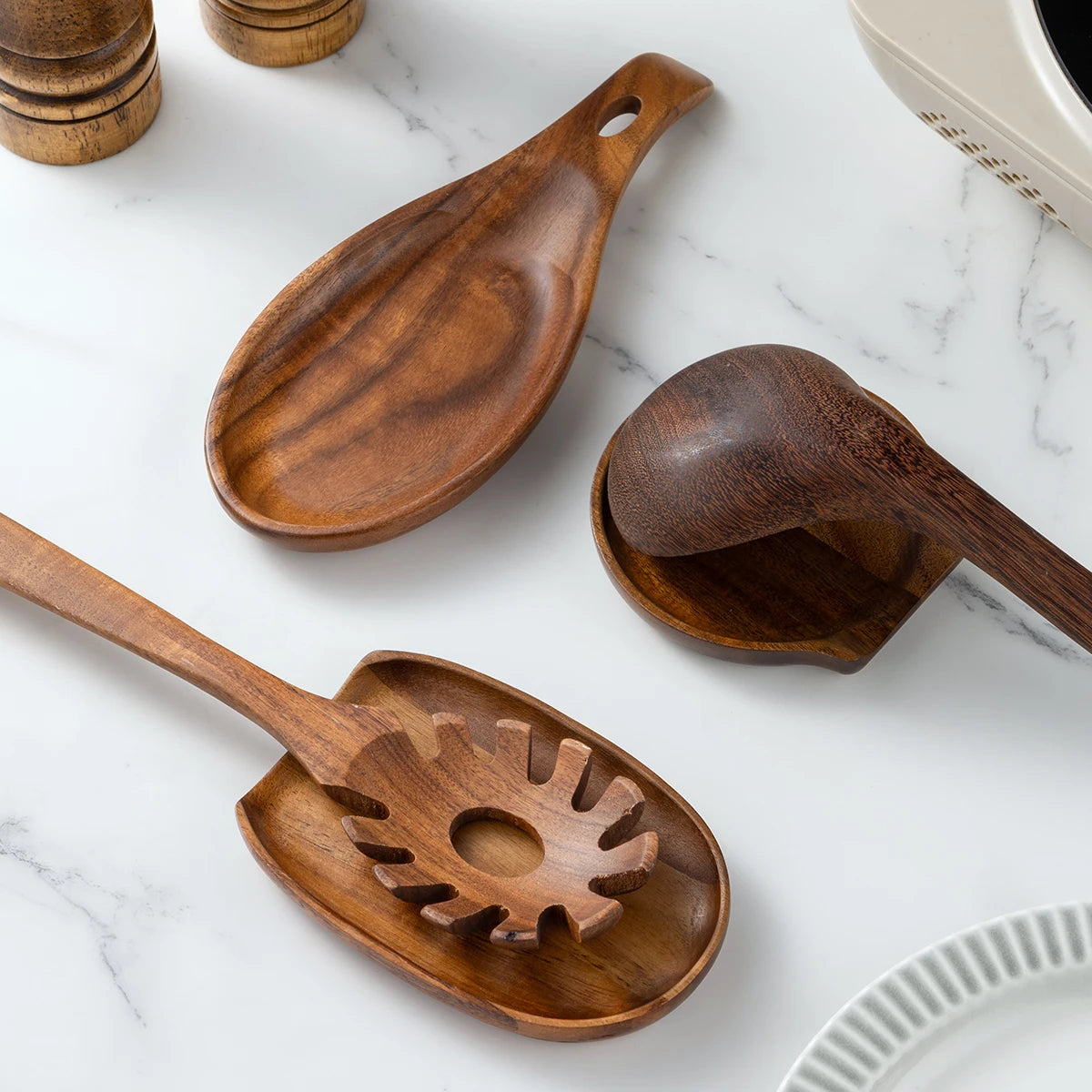 Rosewood Spoon Rest Holder Kitchen Organizer