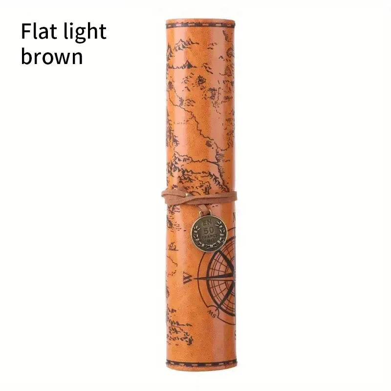Vintage Treasure Map Pencil Case Leather Roll Stationery Bag
