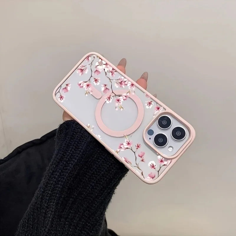 Pink Cherry Floral Magnetic Phone Case for iPhone 17 16 15 14 Pro Max